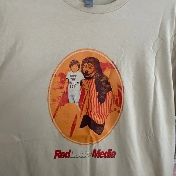 NWT red letter media d!ck birthday boy graphic cream mens t shirt size large L - Picture 2 of 2